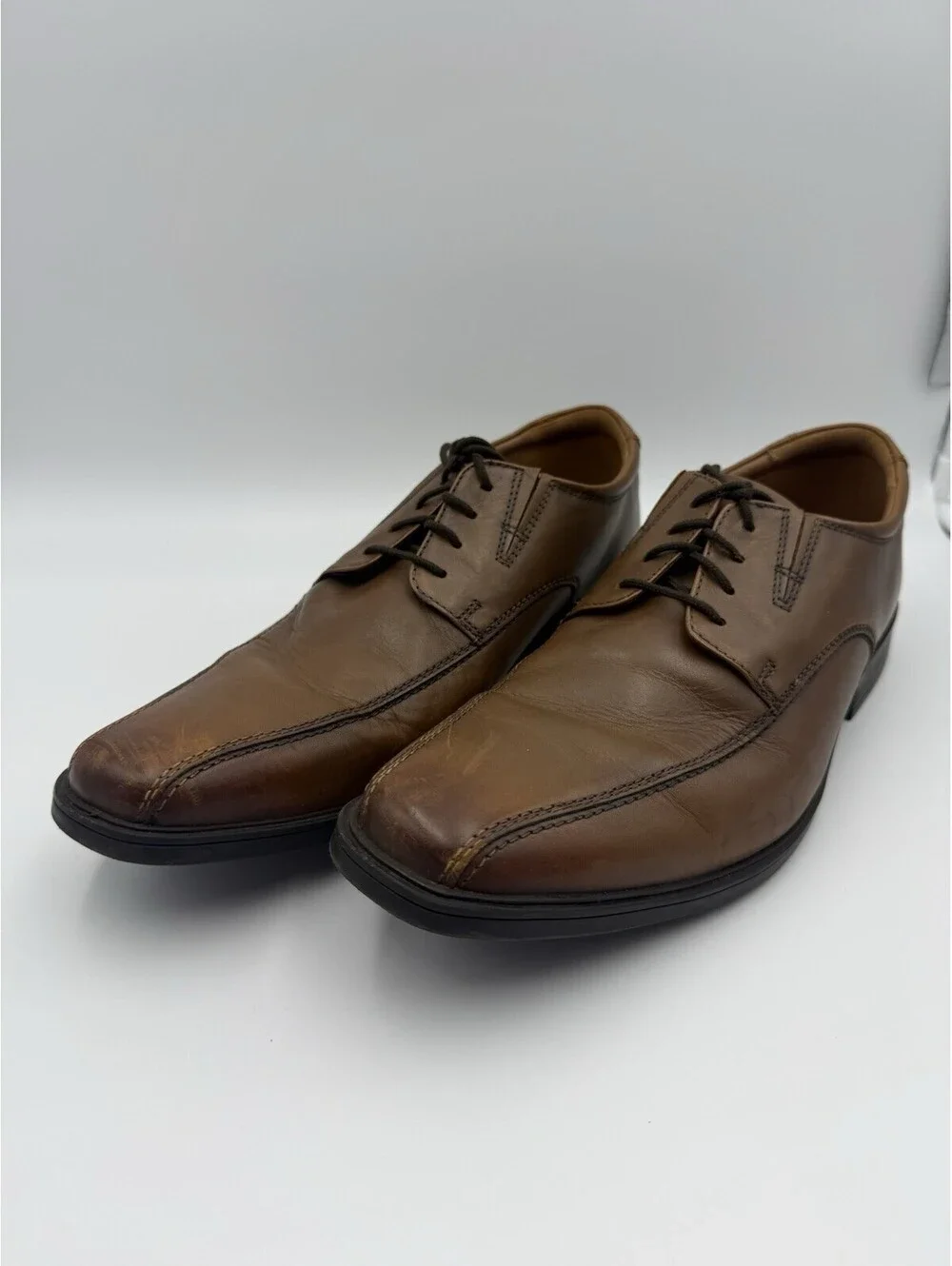 Clarks Rounded Toe Lace Up Leather Heeled Shoes Brown Oxford Mens 10.5
